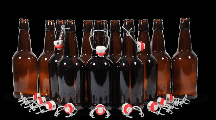 EZ Cap Swing Top Bottles, Clear Glass Bottles, 16 oz, Case of 12